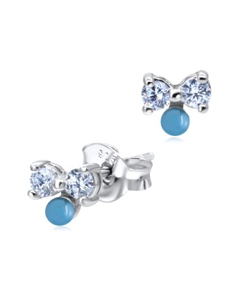 Crystal Bow with Turquoise Silver Stud Earring STS-3197